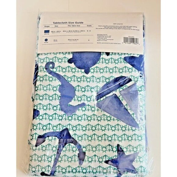 Round 70" Indoor Outdoor Nautical Beach Summer Sail Boat Smart Living Tablecloth - Picture 2 of 3